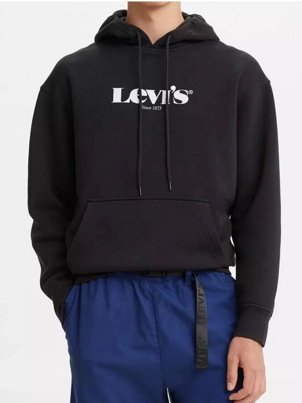Levi's Men's Logo Relaxed Fit Cotton Blend Fleece Hoodie, Caviar Black, XXL